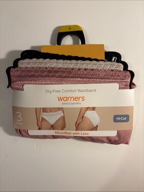 Warner's Hi-Cut Microfiber Lace Briefs - Black, Cream, Dusty Pink
